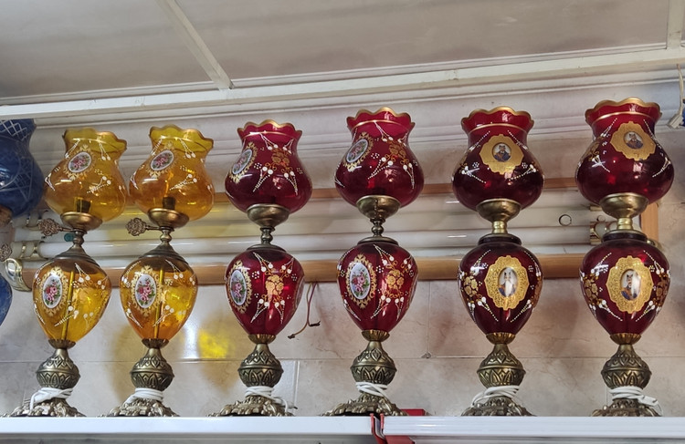 شمعدان رومیزی لاله ای مدل شیشه رنگی (جفت)