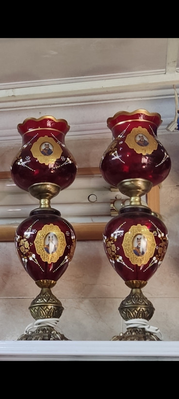 شمعدان رومیزی لاله ای مدل شیشه رنگی (جفت)