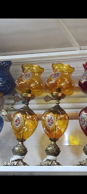 شمعدان رومیزی لاله ای مدل شیشه رنگی (جفت)