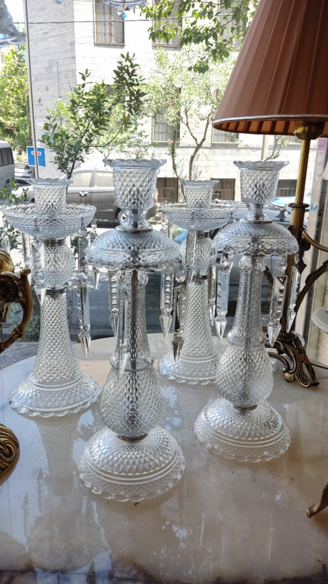 شمعدان بلوری مدل باکارات سفید شفاف (جفت)